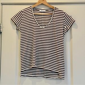 3/$15‼️ Zara Brown & White Striped V-Neck Soft Tee, Size S, 100% Cotton